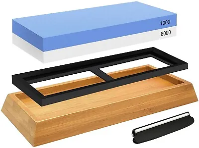 Premium Knife Sharpening Stone 1000/6000 2 Side Whetstone Set Holder Sharpener • $30.19