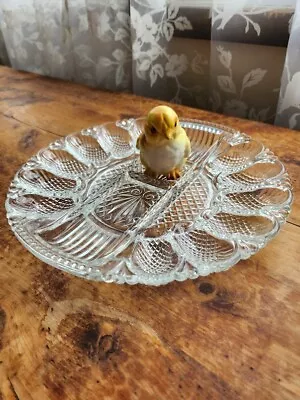 LE Smith Vintage Clear Scalloped Glass Egg Plate Deviled Egg Relish Tray • $23.50