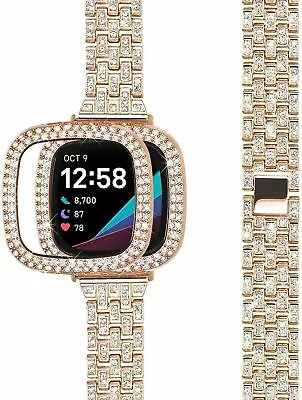 Bling Metal Strap Stainless Steel Watch Band+Cover Case For Fitbit Versa 3/Sense • $14.99