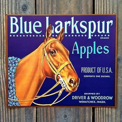 Vintage Original 1940s BLUE LARKSPUR Fruit Box Crate Label Washington Apples NOS • $10.36