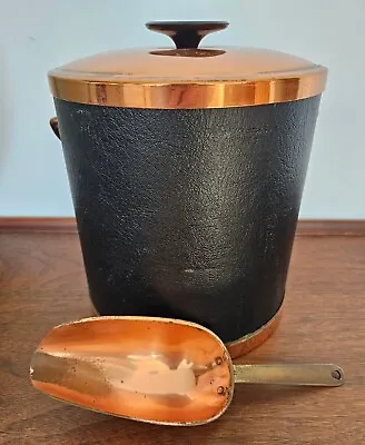 MCM Ice Bucket Copper Craft Guild Faux Leather Wrapped Scoop Mid Century Modern • $18