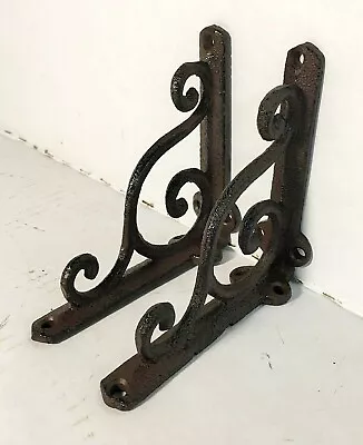 SET OF 2 SMALL RUSTIC  BROWN SCROLL BRACE BRACKET Vintage Looking Patina Finish • $19.99