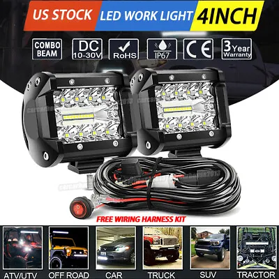 4  LED Work Light Bar Pods Flood Spot Combo Fog Driving Kit ATV Offroad + Wiring • $23.32