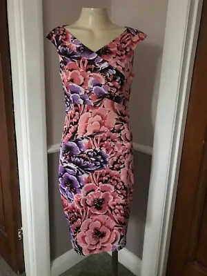 Ladies Pink Purple Flowered Shift/wiggle Dress By Jax Size 8 Uk • £4.95
