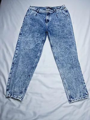 Thinner Acid Wash Mom Pleated Womens Size 13 Blue Jeans 80s High Rise Taper Crop • $6.94