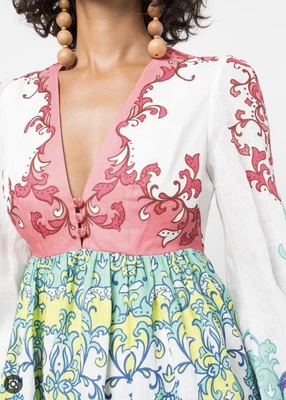 $350 • Buy Zimmermann Nina Plunge Midi Linen Dress Sz 1