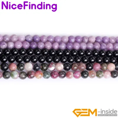 $4.71 • Buy Natural Tourmaline Lepidolite Round Stone Beads For Jewelry Making Gemstone 15 