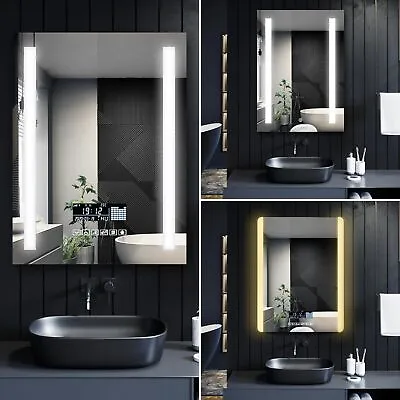 LED Illuminated Bathroom Mirror With Shaver Socket Demister Touch Lights Up IP44 • £76.99
