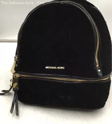 Michael Kors Womens Black Diamond Stitch Velour Adjustable Strap Mini Backpack • $7.99