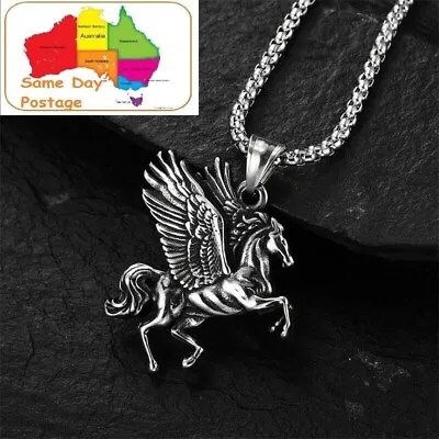 $6.36 • Buy Greek Mythology Titanium Steel Pegasus Unicorn Pendant Necklace Double-Winged
