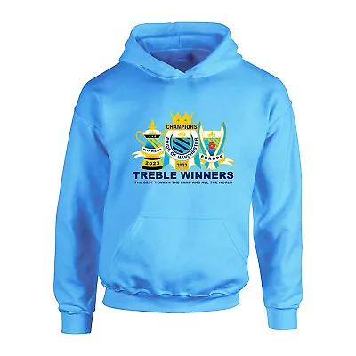 Childrens TREBLE Manchester City Trophies 2023 HOODIE Champions Winners Kids • £22.95