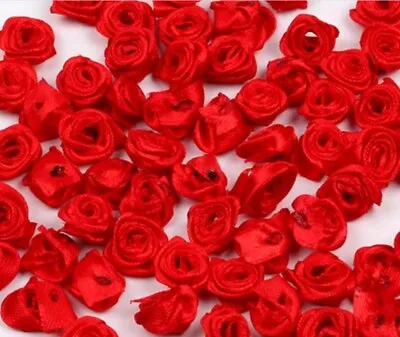 £2.39 • Buy 25/50 Small Red Mini Satin Ribbon Rose Bud Flowers Embellishment 12mm 1443