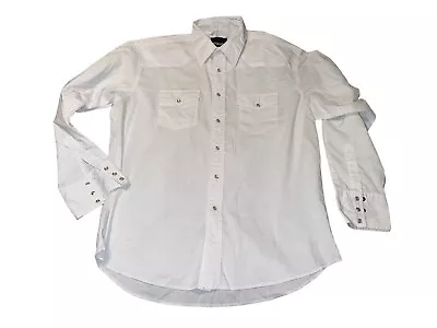 Wrangler Vintage Mens Long Sleeve Shirt L White Pearl Snap • $17.50