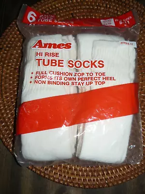 Vintage Men's AMES Hi Rise Tube Socks NOS New 6 Pairs Package USA 8-11 • $12.95