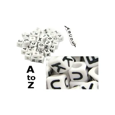 100 X 6mm White Cube Acrylic Letter Single Beads 4mm Hole Alphabet Loose A - Z • £2.19