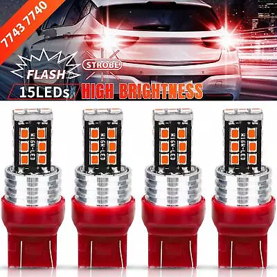 4x 7443 7440 LED Strobe Flash Brake Stop Bulb Tail Blinking Light Safety Warning • $11.48