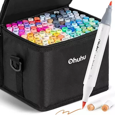 120-Color Alcohol Art Markers Set Ohuhu Dual Tip Brush & Fine Sketch Marker • $239.88