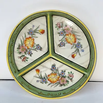 Antique 1920’s Moriyama Mori-Machi Japan Hand Painted Green Floral Divided Dish • $9.95