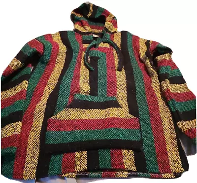 Rasta Baja Surfer Mexican Poncho Hoodie Pullover Hippie Unisex S Drug Rug • $4.80