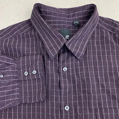 J. Ferrar Dress Shirt Mens 18 Black Purple Long Sleeve Check Straight Hem Career • $14.95