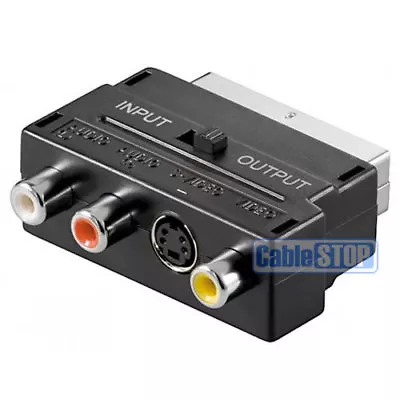 SCART To RED WHITE YELLOW 3 RCA PHONO AUDIO VIDEO & 4 Pin S-VIDEO AV TV ADAPTER • £3.39