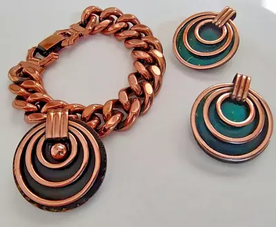 VINTAGE MATISSE  Copper Chunky Bold Curb Chain Bracelet And Matching Earrings • $95