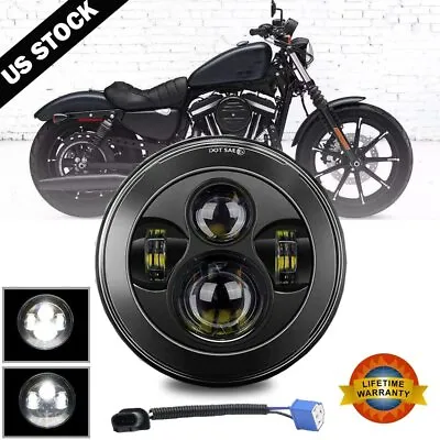 7  Inch Motorcycle LED Headlight High Low Beam Black Fit For Harley Street Glide • $29.99