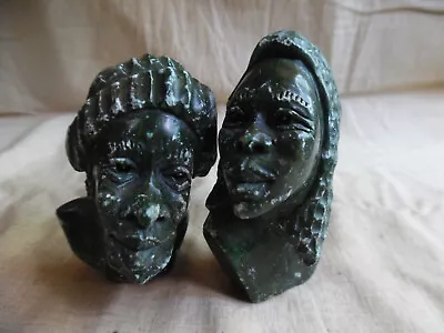 Vintage African Verdite Stone Carving Bust Male & Female • $40