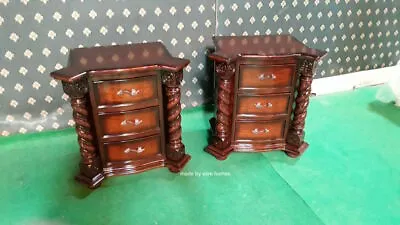 2 X Mahogany Tudor Style Rococo Bedside Cabinets Nightstand With Twisted Columns • £999