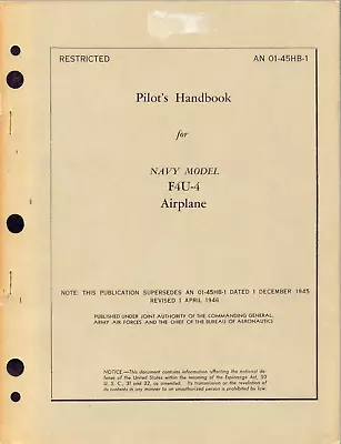 108 Page 1947-52 Vought F4U-4  F4U-4B Corsair Pilot Handbook Flight Manual On CD • $14.99