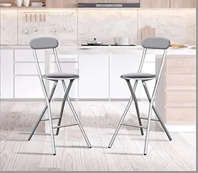  Grey Folding Breakfast Round Padded Bar High Chair Stool  • £17.95