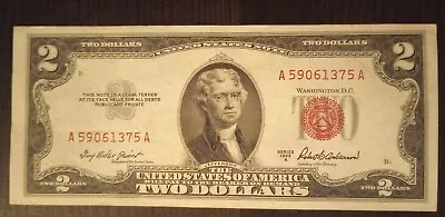 1953-A Red Seal Two Dollar Bill Uncirculated 2$ Federal Reserve Note  • $5.99