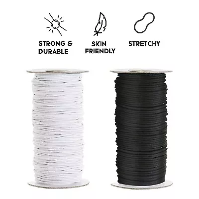£3.79 • Buy Round Elastic Cord Black White Hat Face Masks Beading Crafts 1mm 1.5mm 2mm 2.5mm