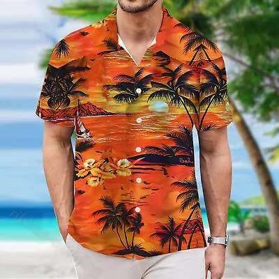 Men Hawaiian Shirt Beach Casual Short Sleeve Button Down Aloha Tee Holiday Party • $6.79