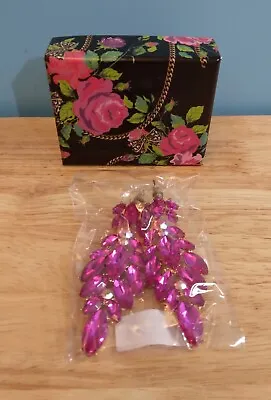 3” Long Hot Pink Fuchsia Dangle Drop  Crystal Earrings New Sealed  • $14.99