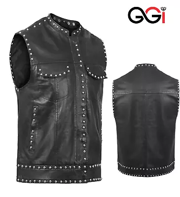 Motorbike Men's Biker Hunter Studded Waxed Son Of Anarchy Leather Vest Waistcoat • $89.99