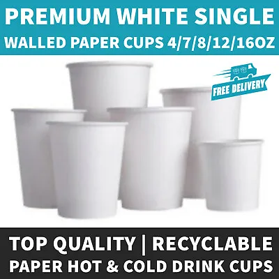 Single Wall White Paper Hot Cups Disposable 7/8/12/16oz For Hot/Cold Drinks • £95.95