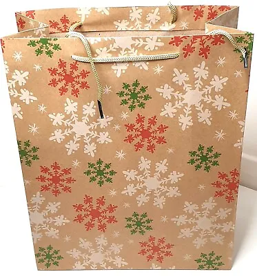£2.99 • Buy NEW Christmas Snowflake Brown Tie Gift Box Bag Favour 32x26x12cm Wrapping