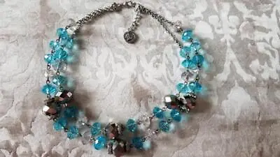 £15.90 • Buy Beautiful Trifari Aqua Blue Iridescent 2 Strand Choker Necklace
