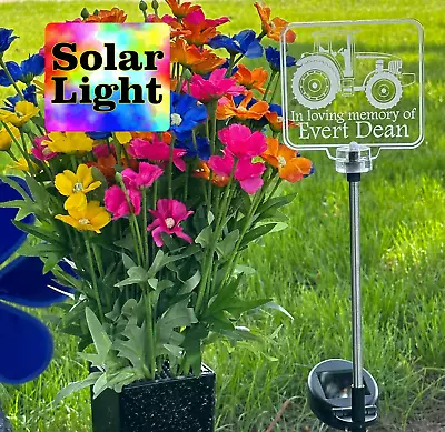 Solar Cemetery Light  Sympathy Gift Tractor Grave Marker Memorial Plaque • $41