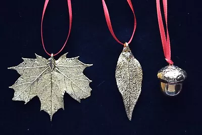 Set Of 3 Gold Plated Maple Elm And Acorn Ornaments • $15