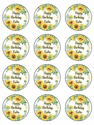 Sunflower Birthday Personalised Edible Printed Cupcake Toppers Wafer Icing • £4.14