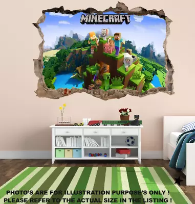 Minecraft Wall Sticker Smashed 3D Crack Kids Bedroom Decal Gift Game • £3.89