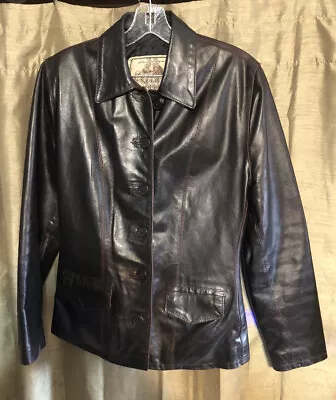 Vera Pelle Vintage Leather Jacket Women's Size 40/ XS Brown Belt  Button Up • $38