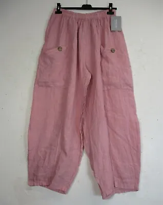 Lagenlook Italian 100% Linen Baggy Trousers Pockets 10 Colour OneSize:Plus:20-26 • £29.99