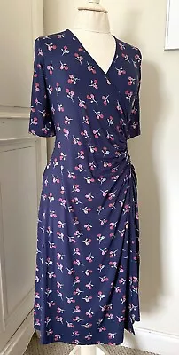 MARKS & SPENCER Short Sleeve Navy Floral Midi Dress . Size 14. • £19