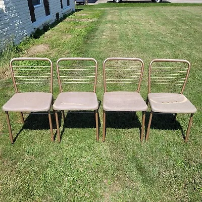 VTG Set Of 4 Cosco Fashionfold Gate Fold Folding Chair Tan Bronze Mid Century • $69.99