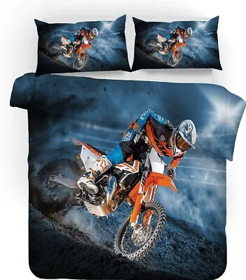 3D Motocross Sport Duvet Cover Queen Motorcycle Comforter Cover Pillowcase • $9.99