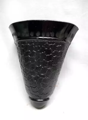 Old BLACK GLASS Black Amethyst WALL POCKET VASE With Design • £23.71