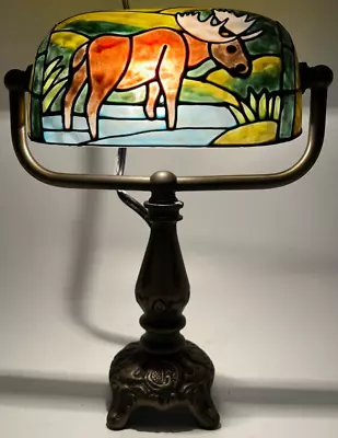 New Cute & Gorgeous Tiffany Style Moose/Stag Hand Painted Table Lamp/Night Light • $60